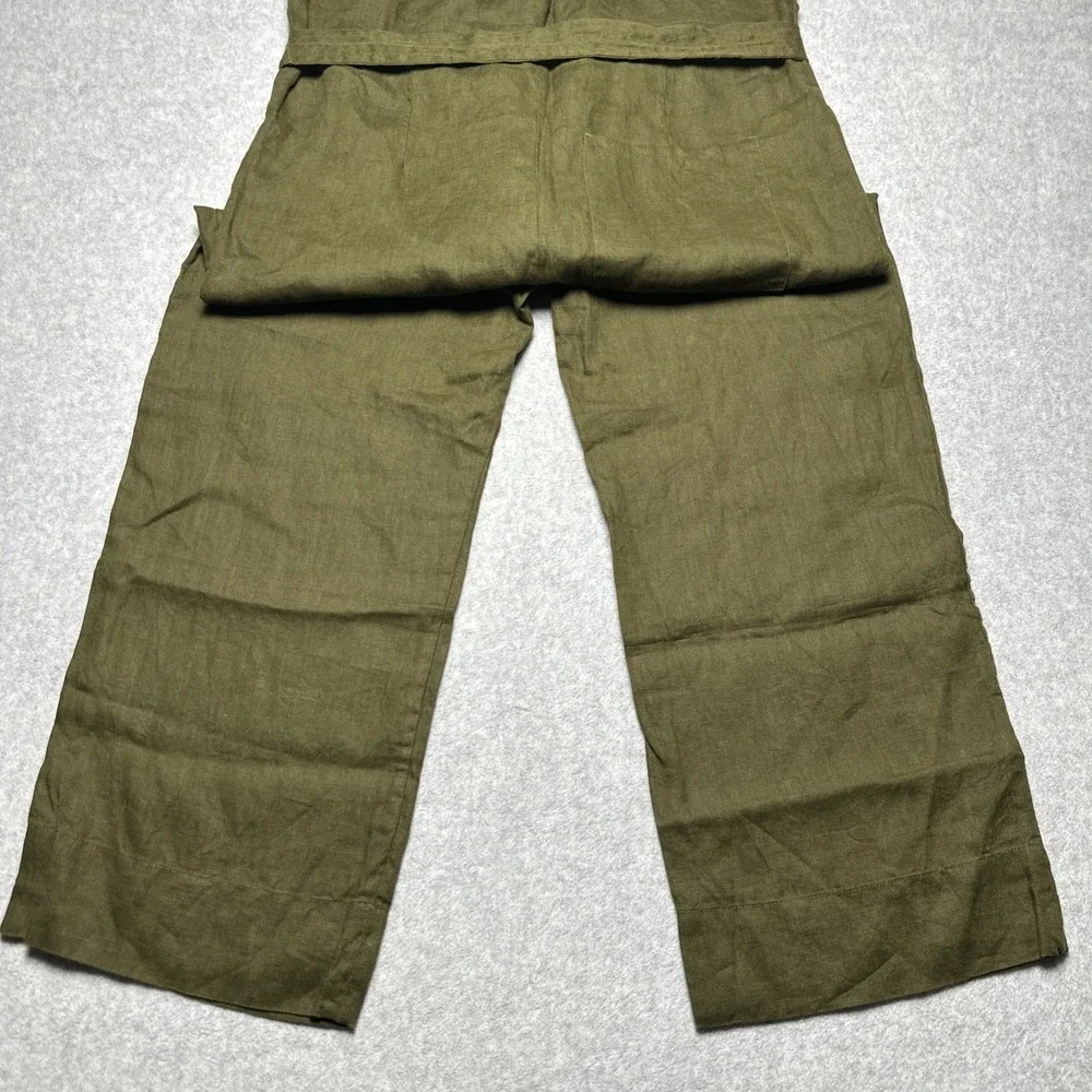 Quince Women 100% European Linen Square Neck Jumpsuit Martini Olive Size S